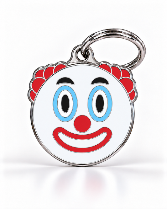 TAGiDOG Emoji Clown dog ID tag, front view on white