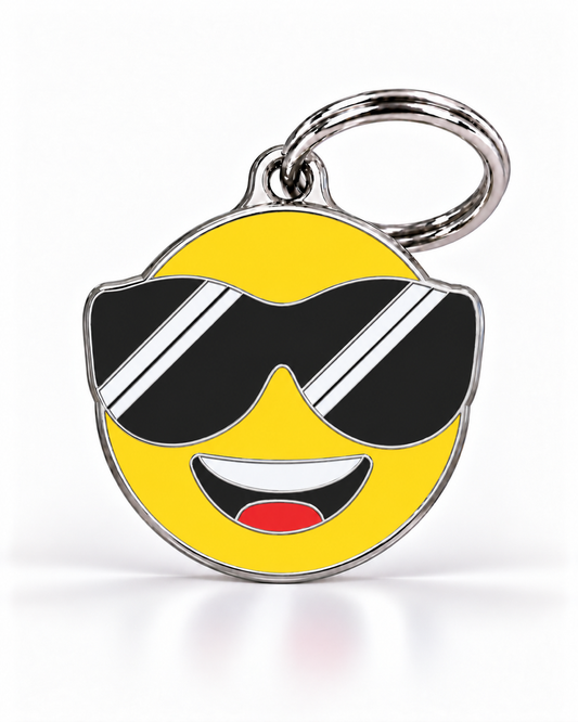 TAGiDOG Emoji Cool Pup dog ID tag, front view on white