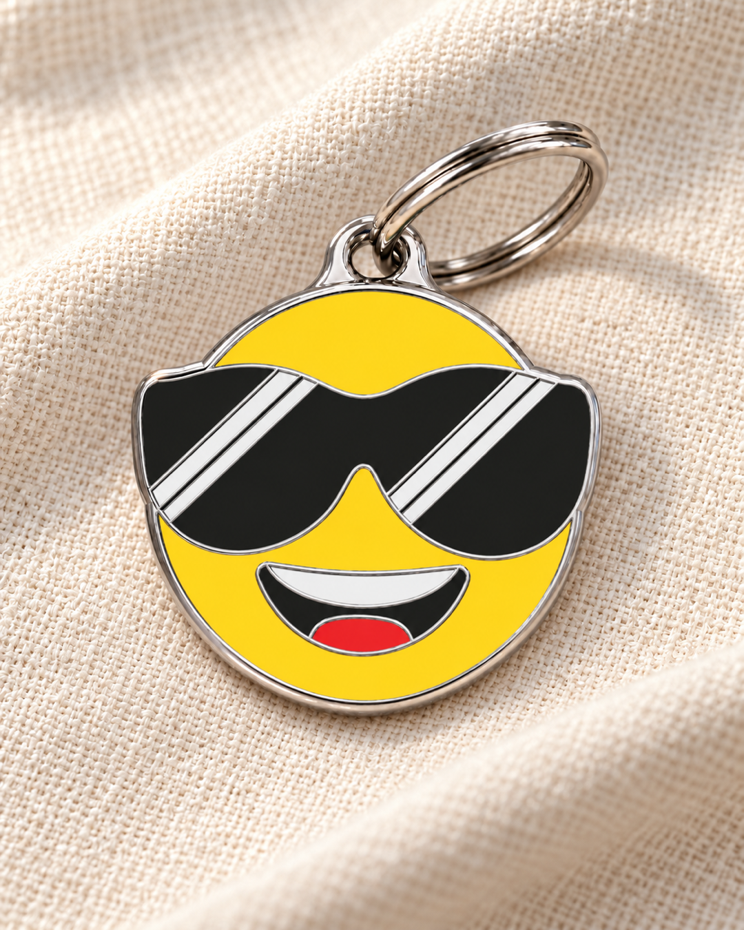 TAGiDOG Emoji Cool Pup dog ID tag on light linen