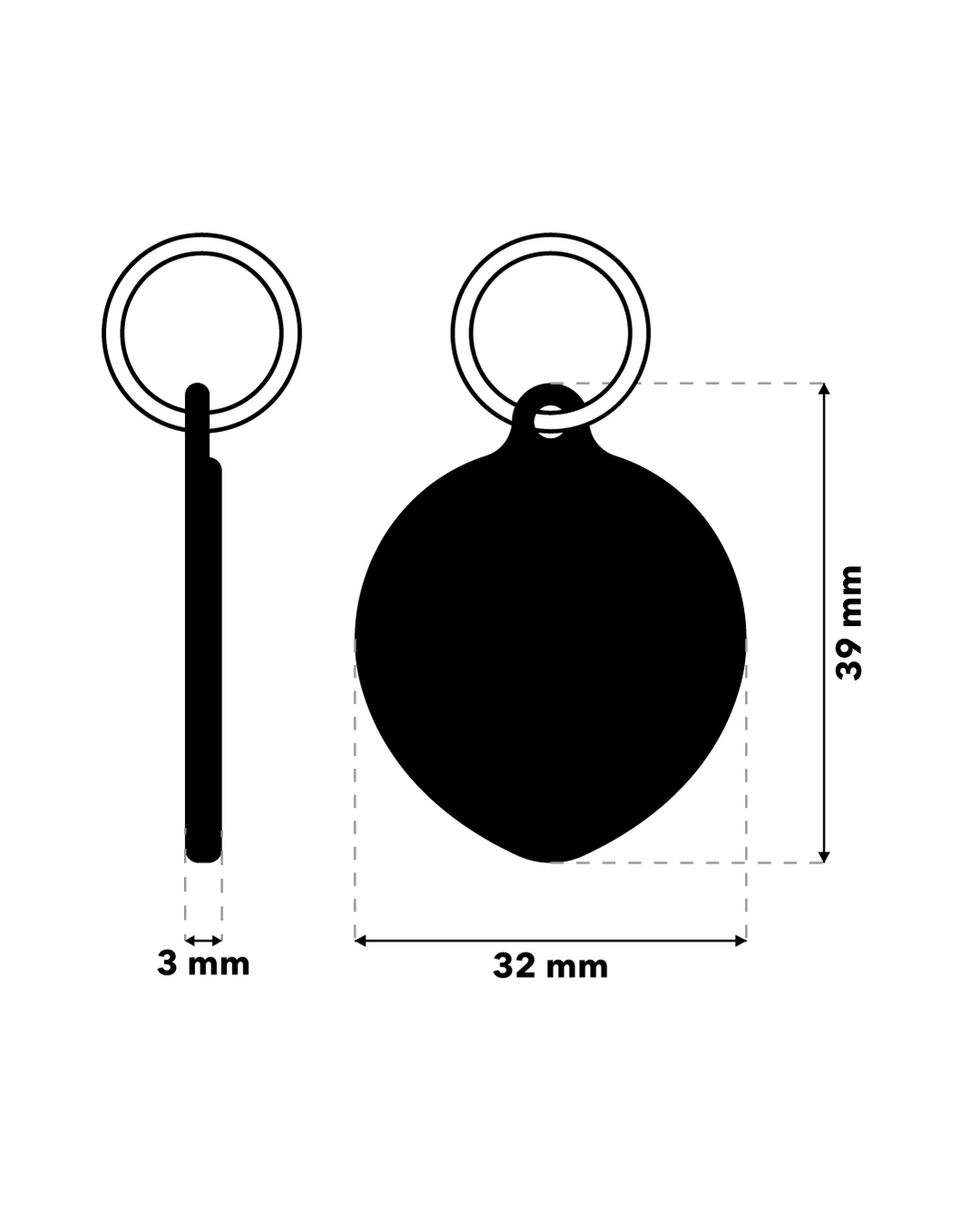 TAGiDOG Emoji Cosmo Pup ID tag dimensions, 32 mm wide and 39 mm high, 3 mm thickness