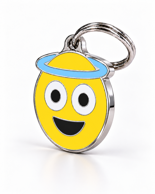 TAGiDOG Emoji Good Boy dog ID tag, angled view