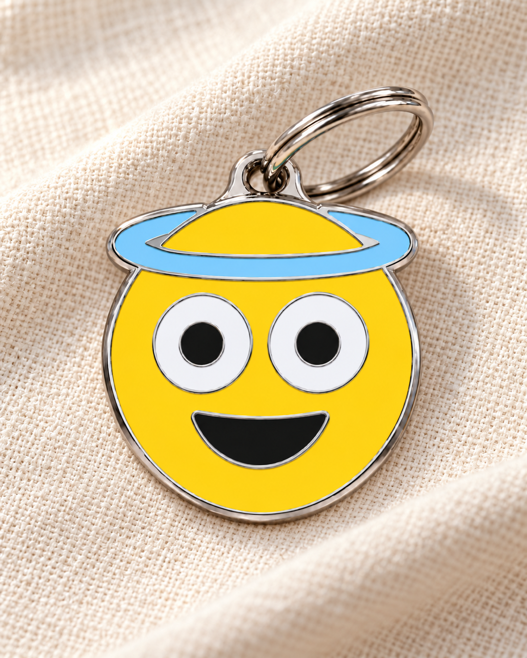 TAGiDOG Emoji Good Boy dog ID tag on light linen