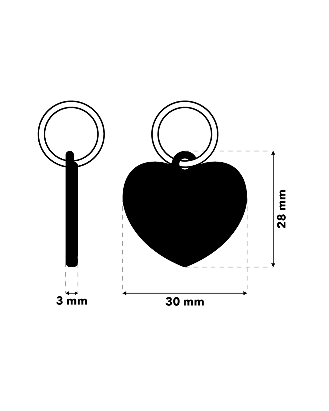 TAGiDOG Emoji Love Bug ID tag dimensions, 30 mm wide and 28 mm high, 3 mm thickness