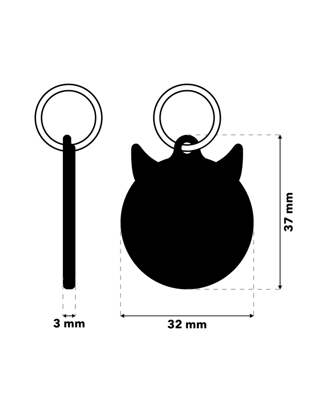TAGiDOG Emoji Mischief ID tag dimensions, 32 mm wide and 37 mm high, 3 mm thickness