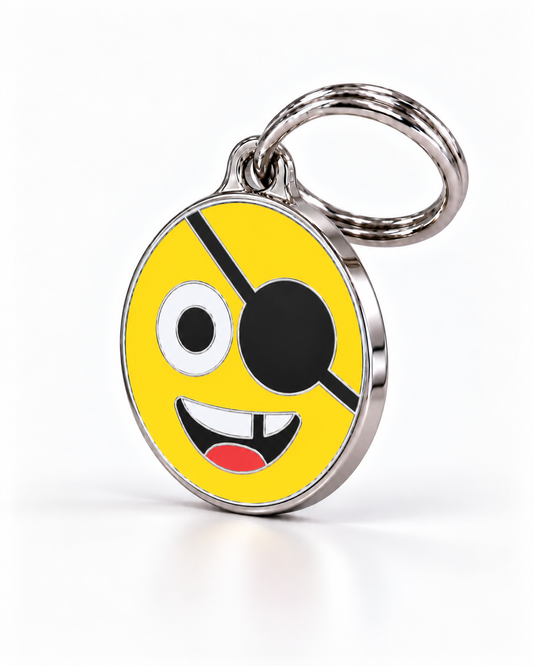 TAGiDOG Emoji Pirate dog ID tag, angled view