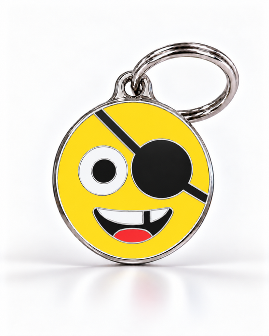 TAGiDOG Emoji Pirate dog ID tag, front view on white