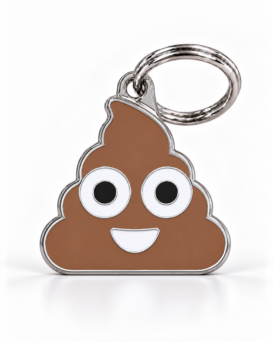 TAGiDOG Emoji Poopie dog ID tag, front view on white