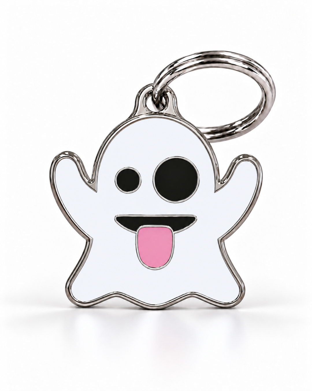 TAGiDOG Emoji Silly Ghost dog ID tag, front view on white