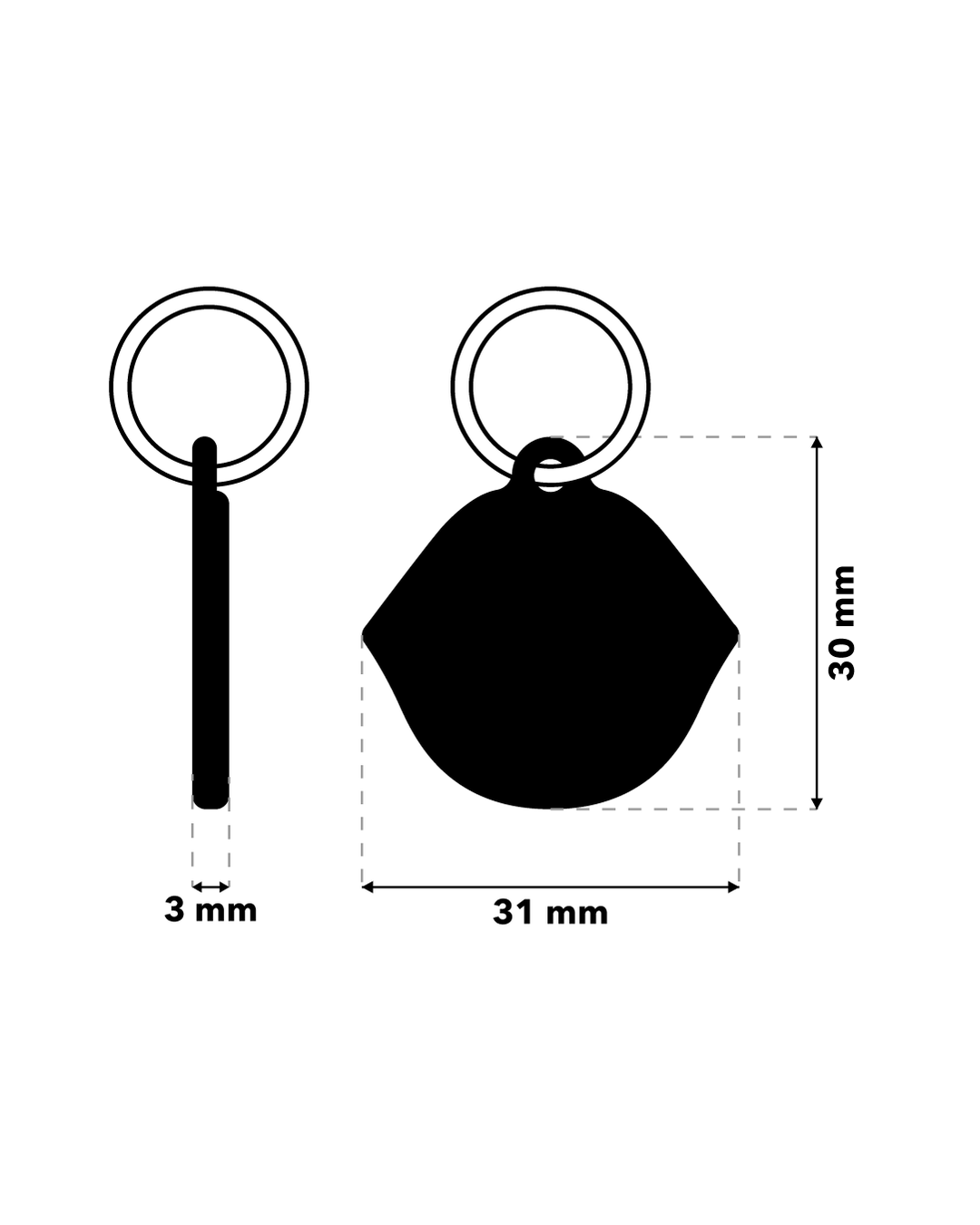 TAGiDOG Emoji Smooch dog ID tag dimensions, 31 × 30 mm and 3 mm thickness