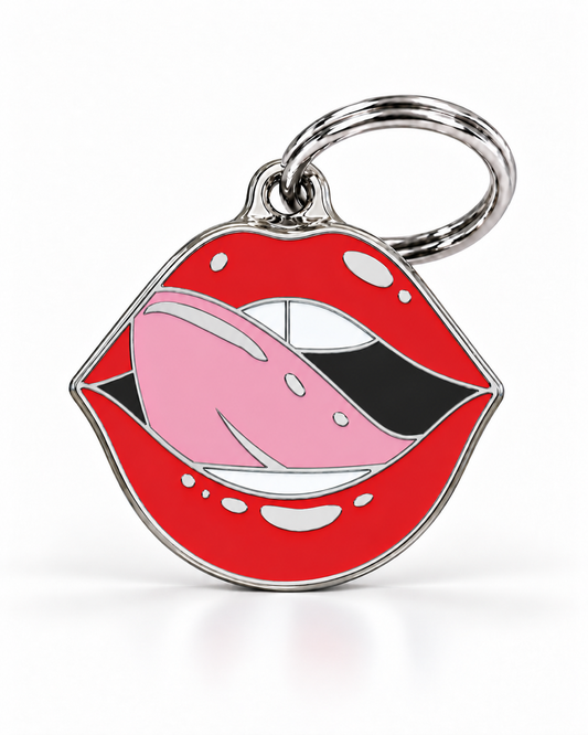TAGiDOG Emoji Smooch dog ID tag, front view on white