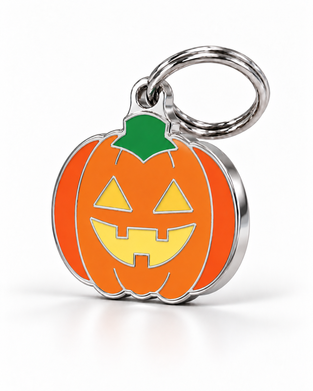 TAGiDOG Emoji Spooky Pumpkin dog ID tag, angled view