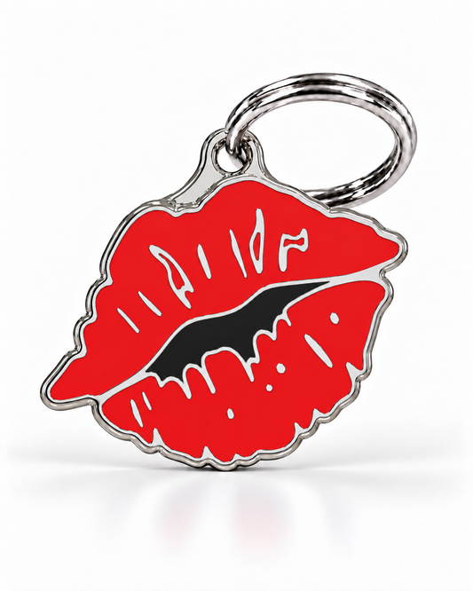 TAGiDOG Emoji Wild Kiss dog ID tag, front view on white