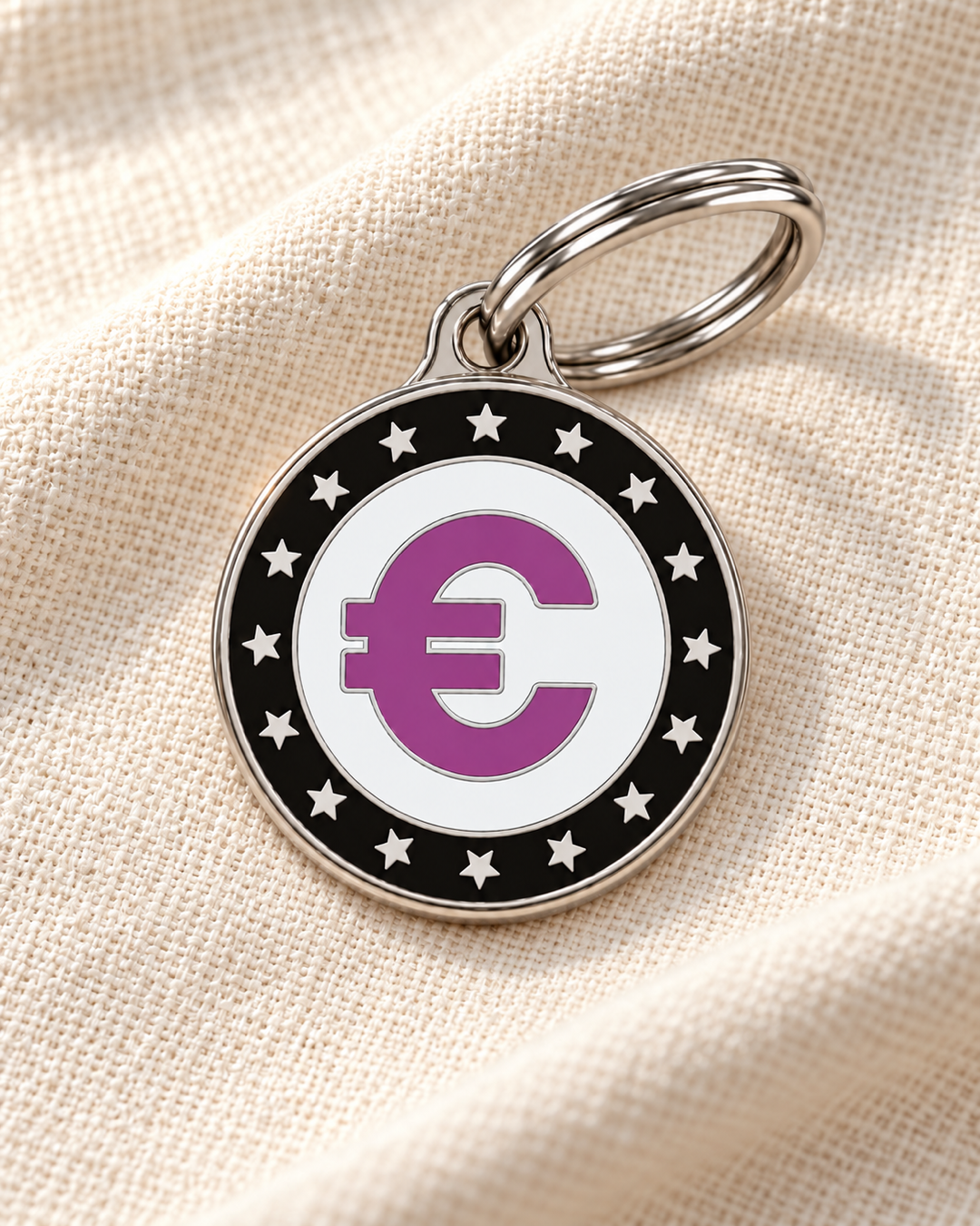 TAGiDOG EUR Coin ID Tag dog ID tag on light linen