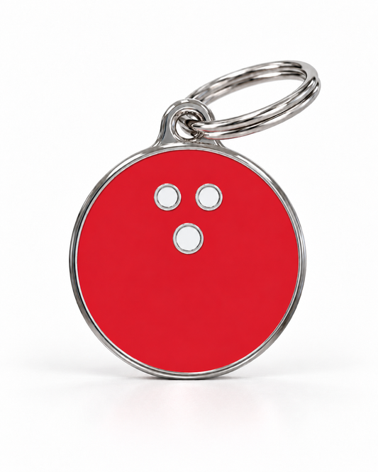 TAGiDOG Fire Strike Bowling ID Tag dog ID tag, front view on white