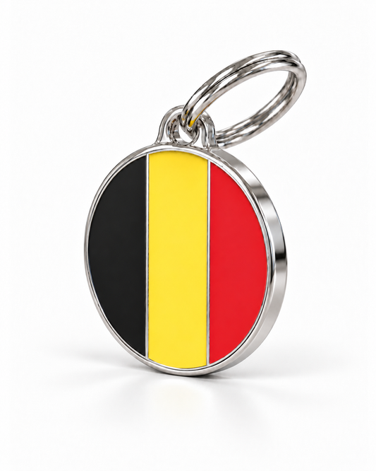 TAGiDOG Belgium flag dog ID tag, angled view