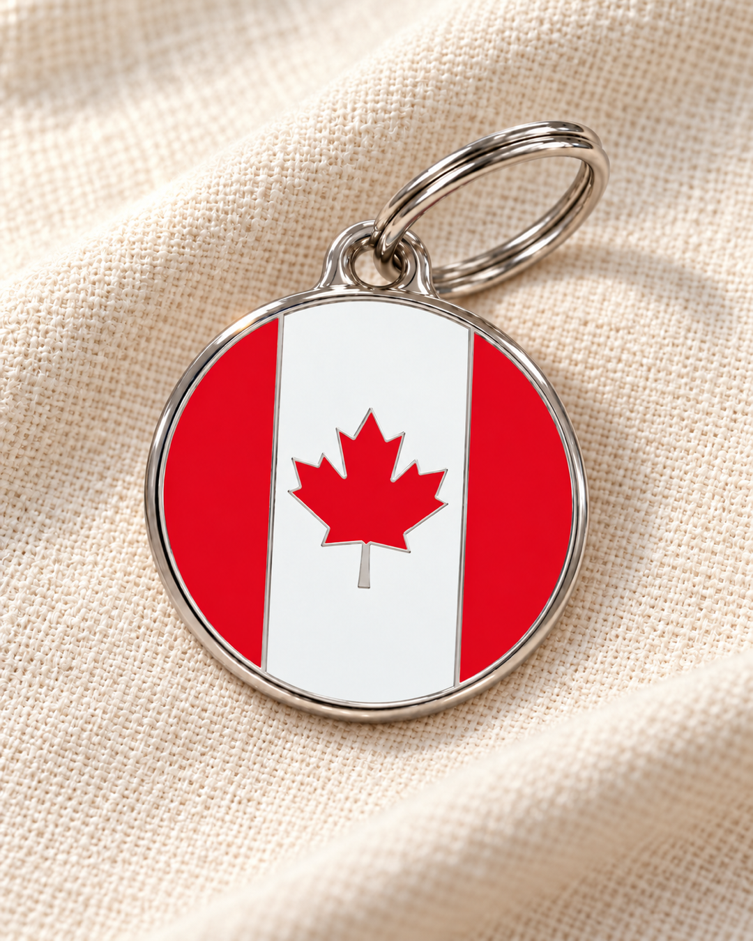 TAGiDOG Flag Canada ID Tag dog ID tag on light linen