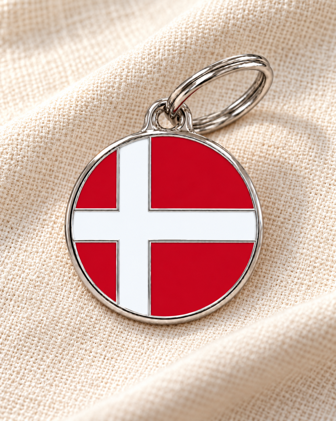 TAGiDOG Flag Denmark ID Tag dog ID tag on light linen