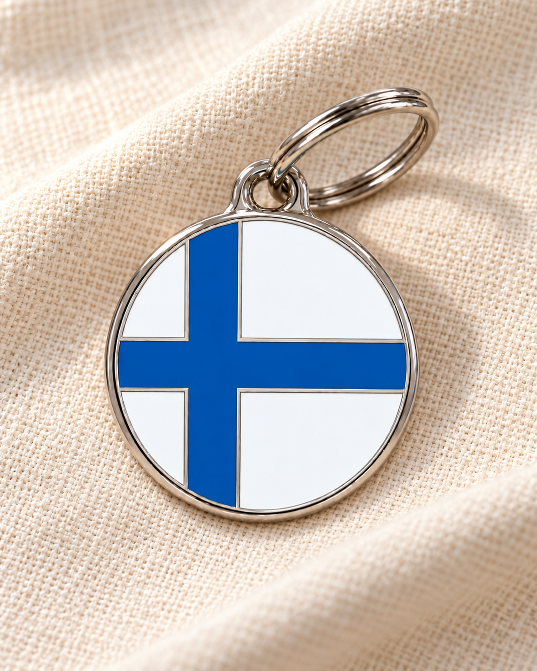 TAGiDOG Flag Finland ID Tag dog ID tag on light linen