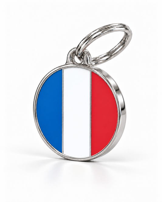 TAGiDOG Flag France ID Tag Medium dog ID tag, angled view