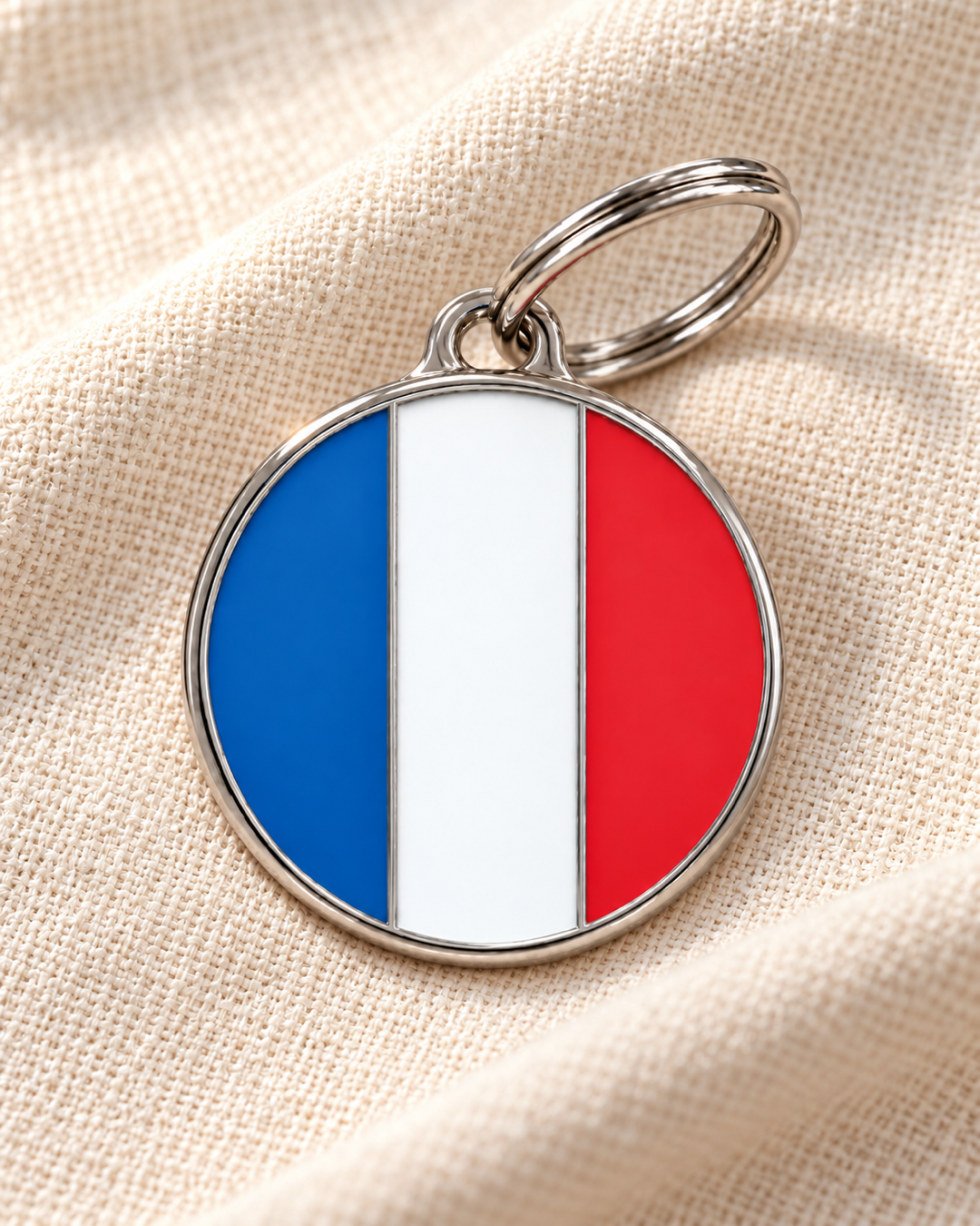 TAGiDOG Flag France ID Tag Medium dog ID tag on light linen