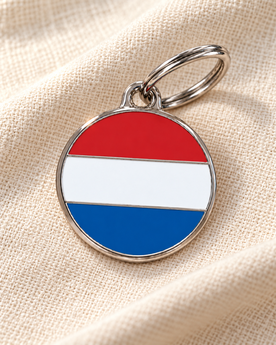 TAGiDOG Flag Netherlands ID Tag Medium dog ID tag on light linen
