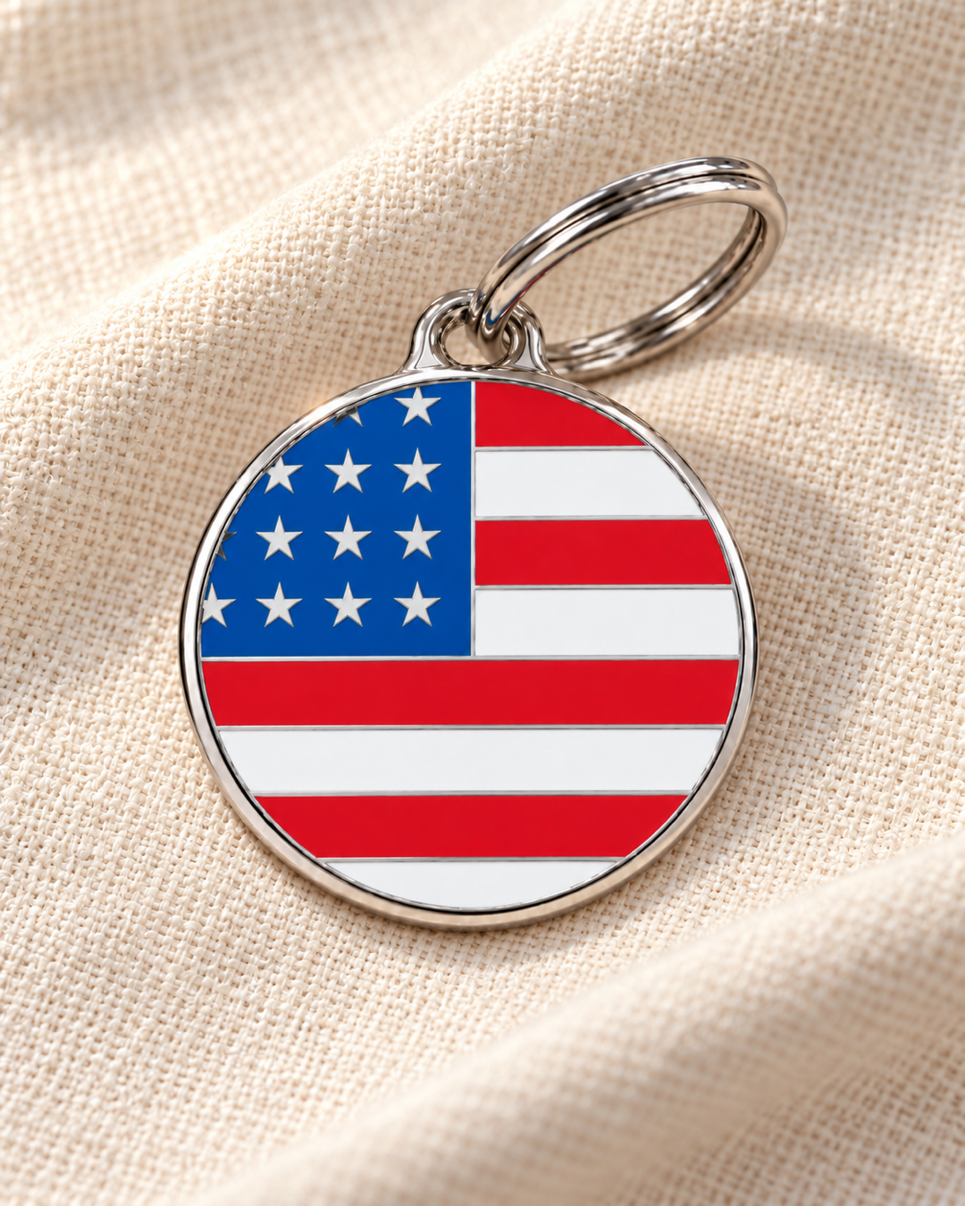 TAGiDOG Flag United States ID Tag Medium dog ID tag on light linen