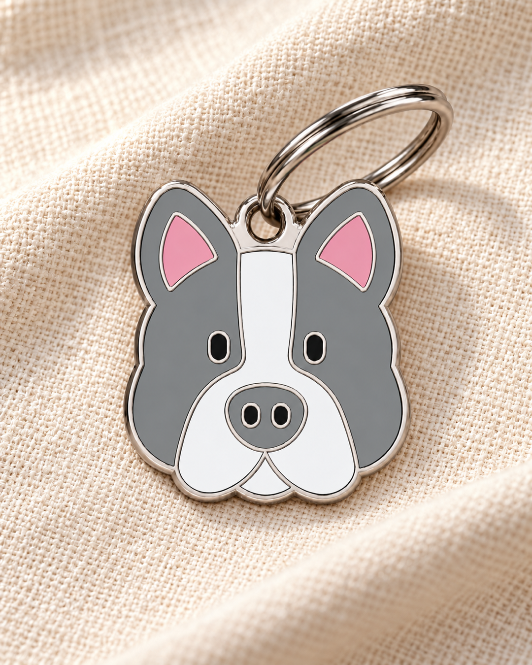 TAGiDOG French Bulldog Dog ID Tag on light linen