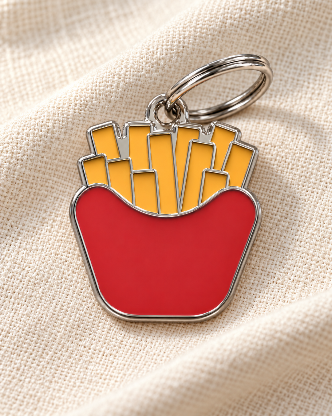 TAGiDOG French Fries ID Tag dog ID tag on light linen