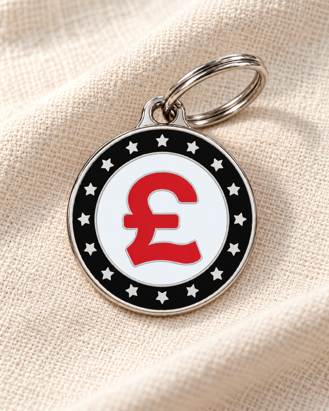 TAGiDOG GBP Coin ID Tag dog ID tag on light linen