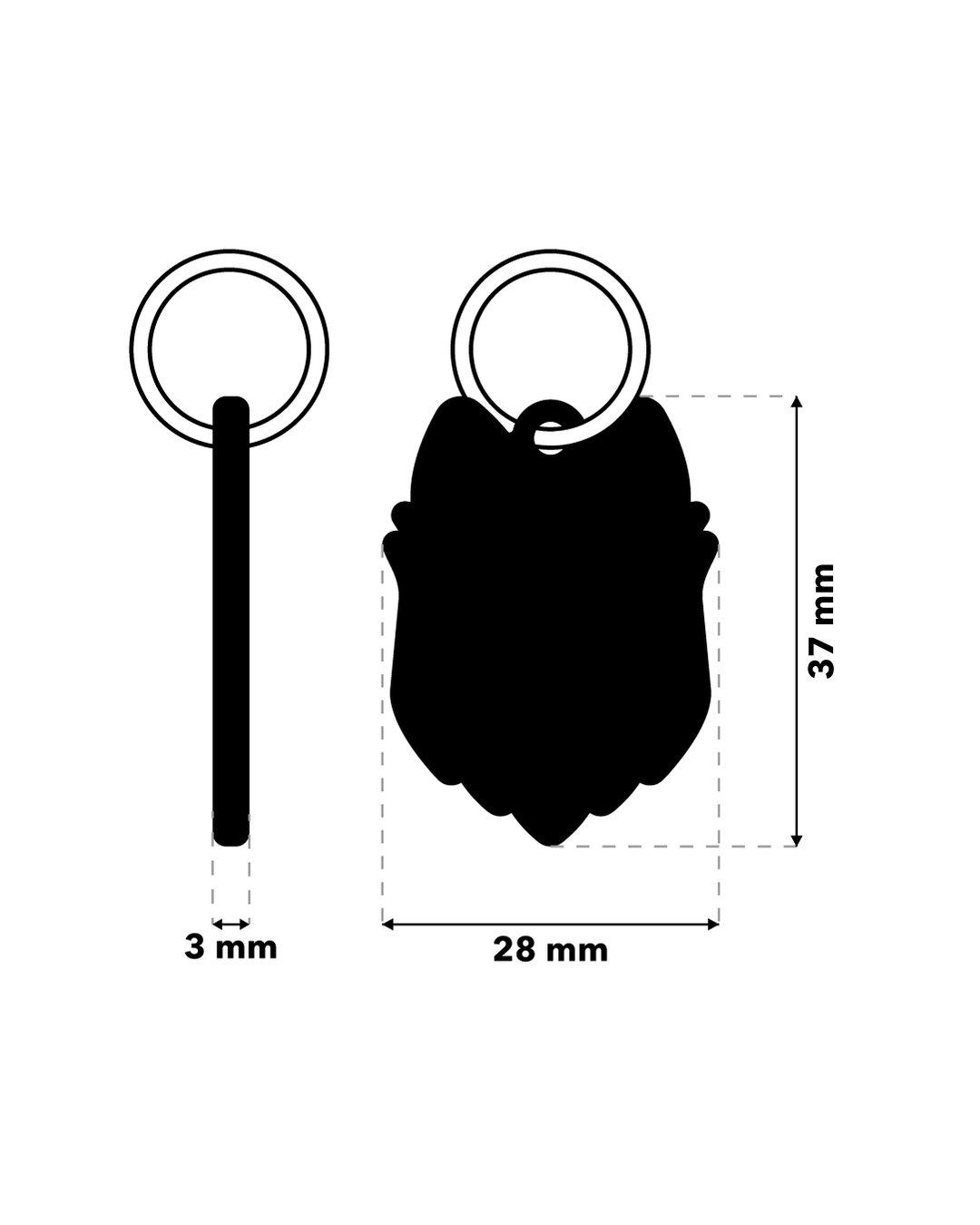 TAGiDOG German Shepherd Dog ID Tag dimensions, 28 mm wide and 37 mm high, 3 mm thickness