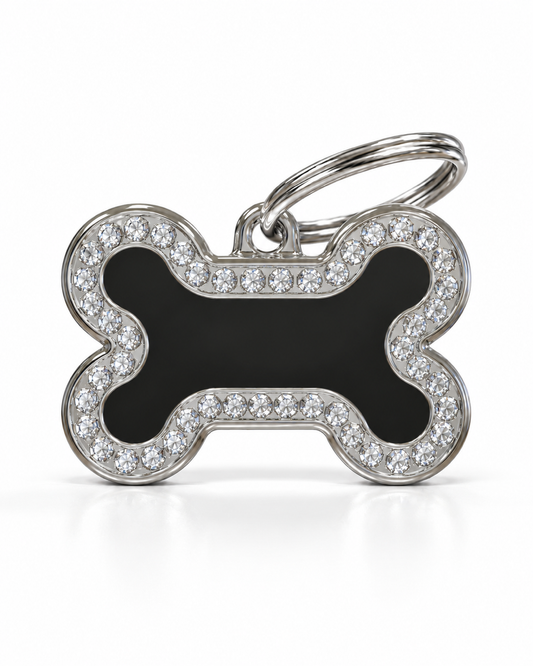 TAGiDOG Glorious Black Bone ID Tag Small, front view on white