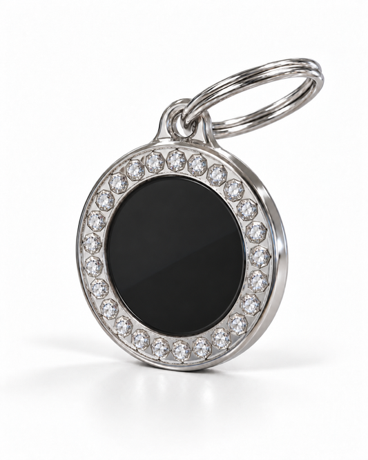 TAGiDOG Glorious Black Round ID Tag, angled view