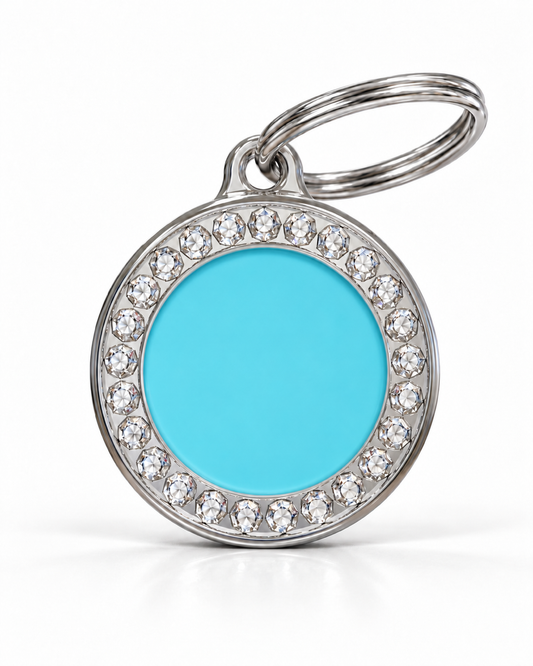 TAGiDOG Glorious Blue Round ID Tag, front view on white