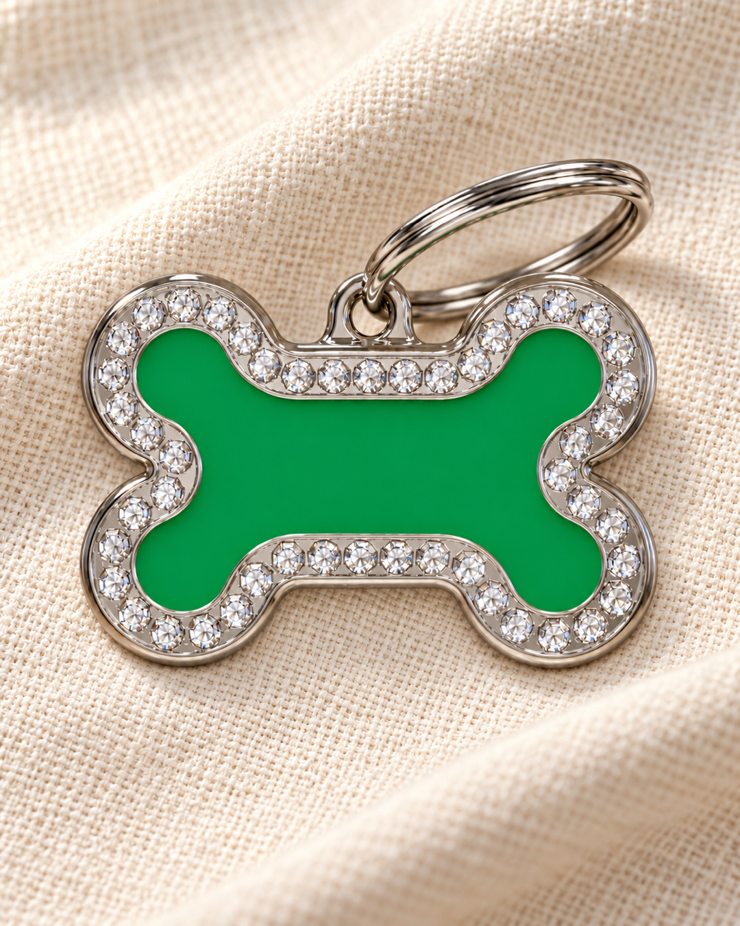 TAGiDOG Glorious Green Bone ID Tag Medium on light linen