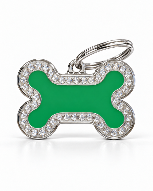 TAGiDOG Glorious Green Bone ID Tag Small, front view on white