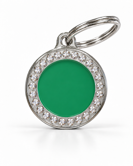 TAGiDOG Glorious Green Round ID Tag, front view on white