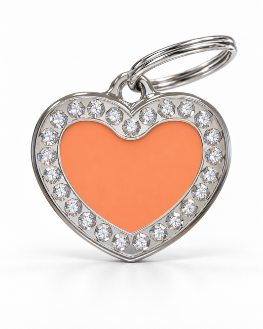TAGiDOG Glorious Orange Heart ID Tag, front view on white