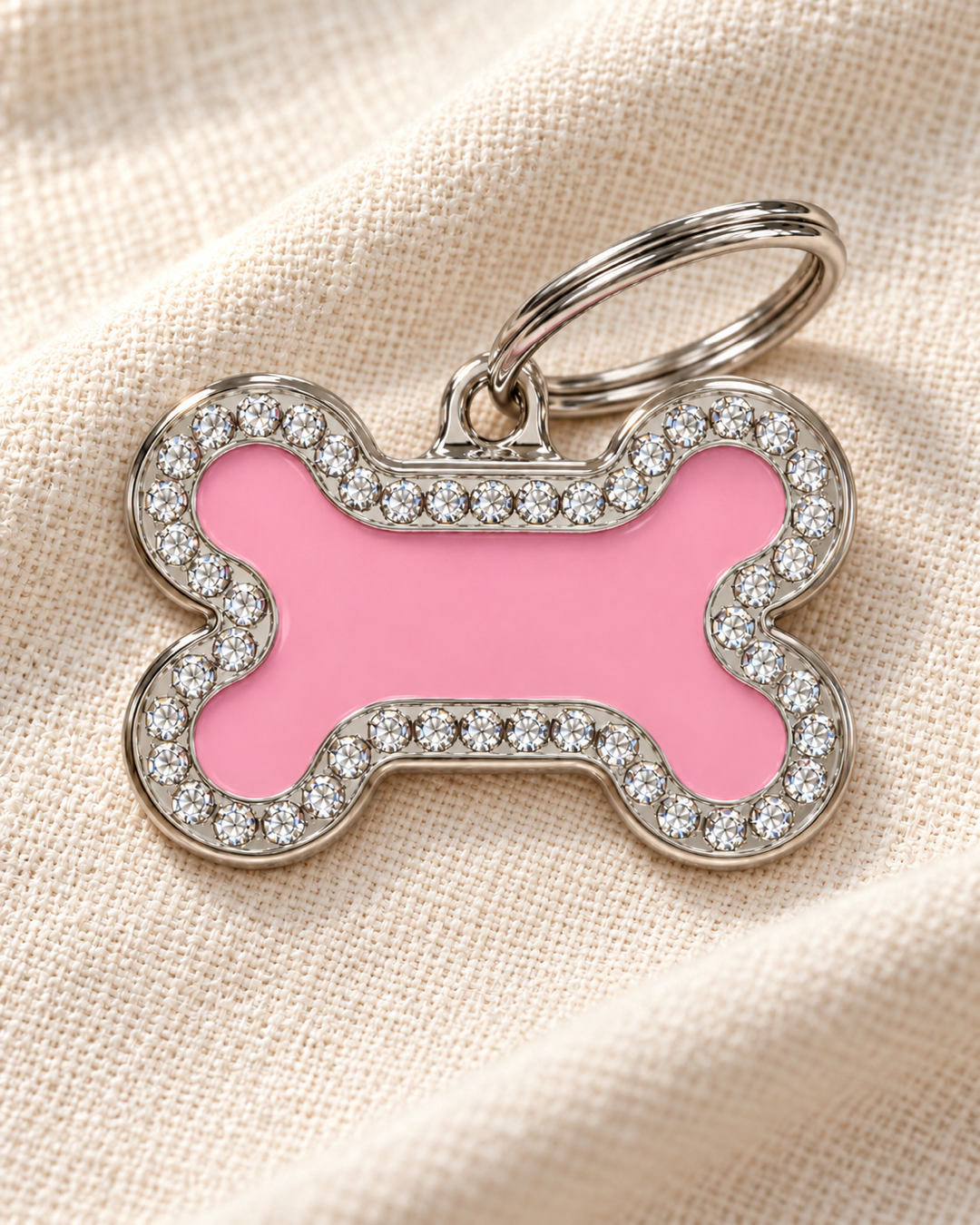 TAGiDOG Glorious Pink Bone ID Tag Medium on light linen