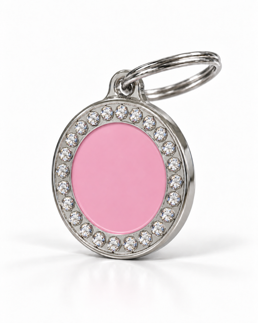TAGiDOG Glorious Pink Round ID Tag, angled view