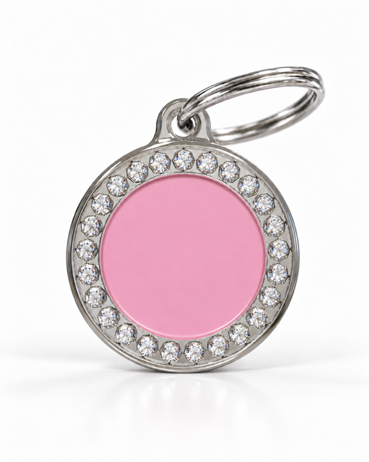 TAGiDOG Glorious Pink Round ID Tag, front view on white