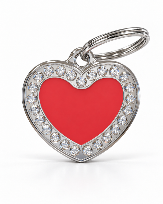 TAGiDOG Glorious Red Heart ID Tag, front view on white