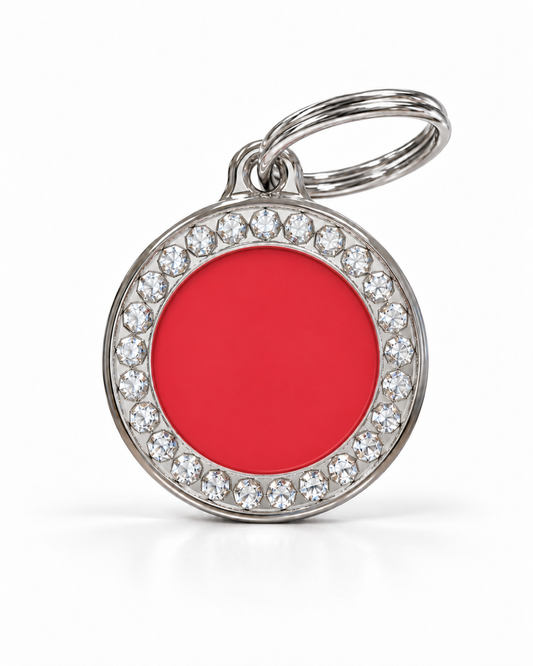 TAGiDOG Glorious Red Round ID Tag, front view on white