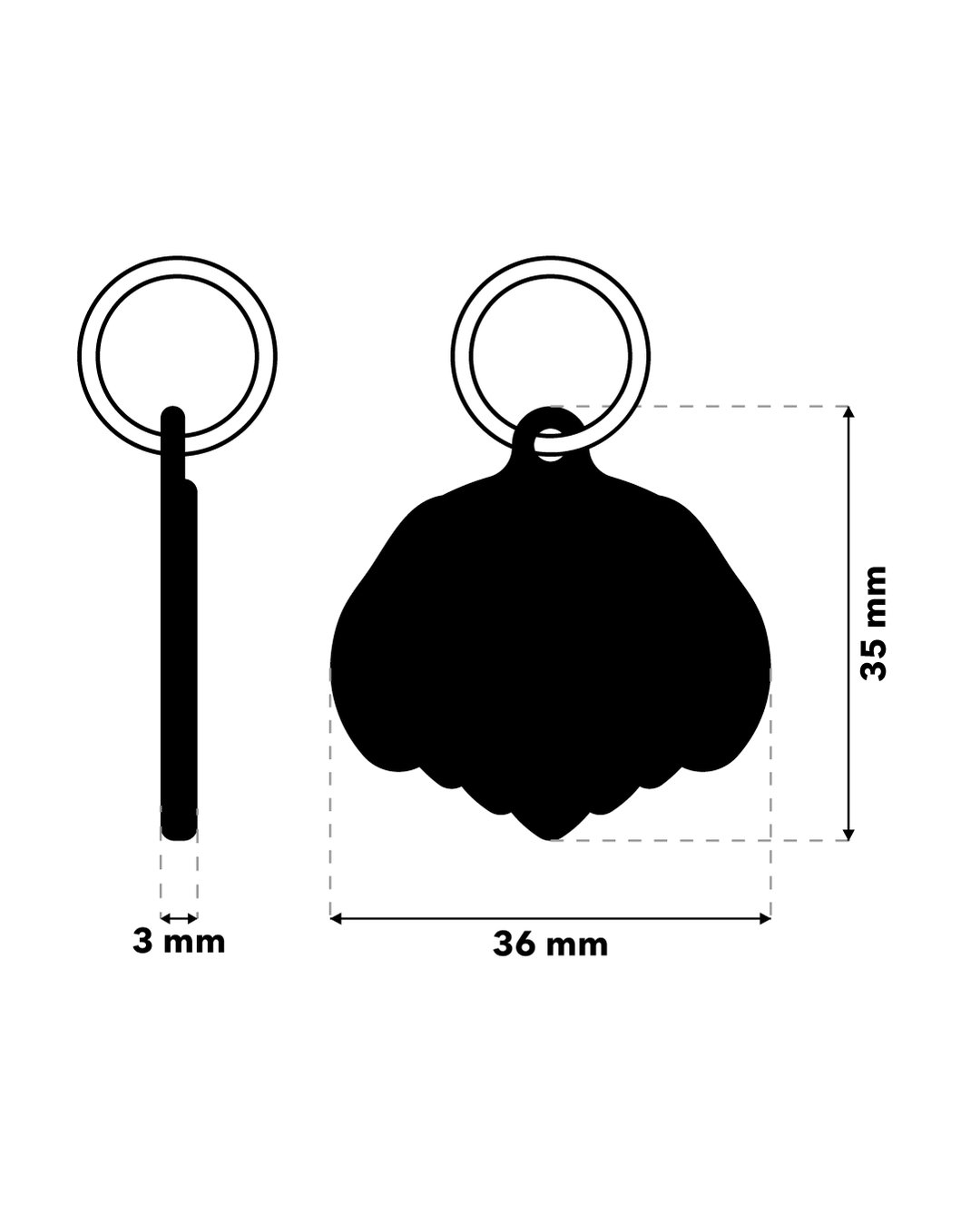 TAGiDOG Golden Retriever Dog ID Tag dimensions, 36 mm wide and 35 mm high, 3 mm thickness