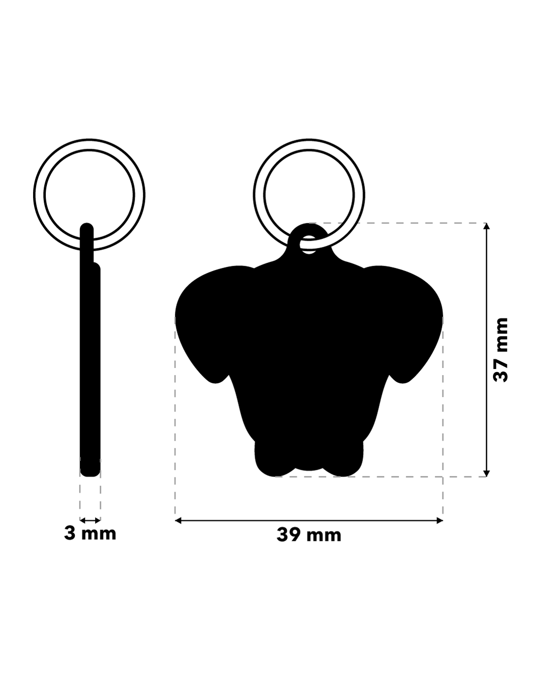TAGiDOG Great Dane Dog ID Tag dimensions, 39 mm wide and 37 mm high, 3 mm thickness