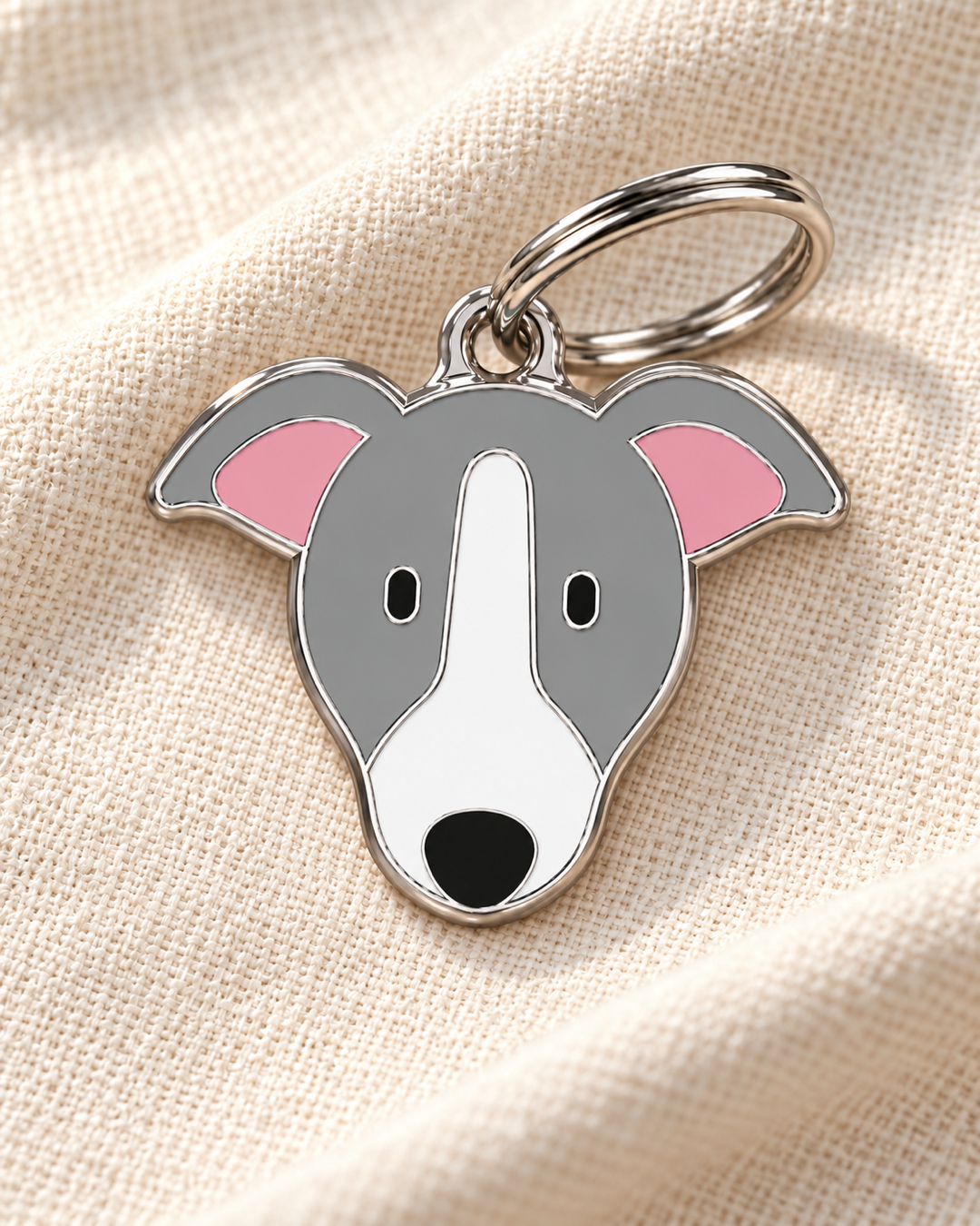 TAGiDOG Greyhound Dog ID Tag on light linen