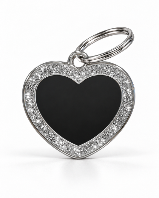 TAGiDOG Heart Spark Black ID Tag dog ID tag, front view on white