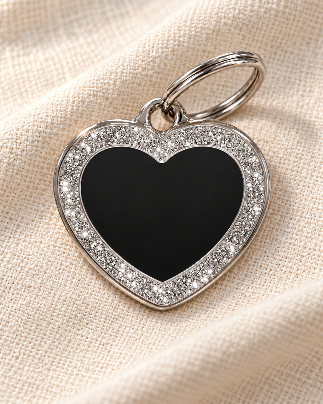 TAGiDOG Heart Spark Black ID Tag dog ID tag on light linen