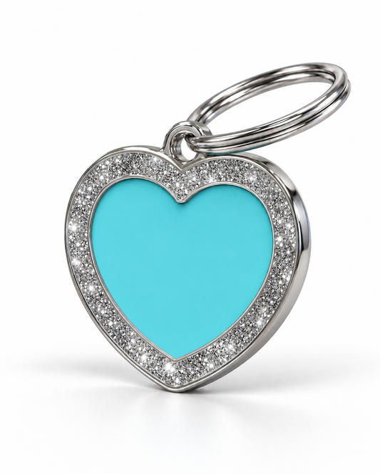 TAGiDOG Heart Spark Blue ID Tag, angled view