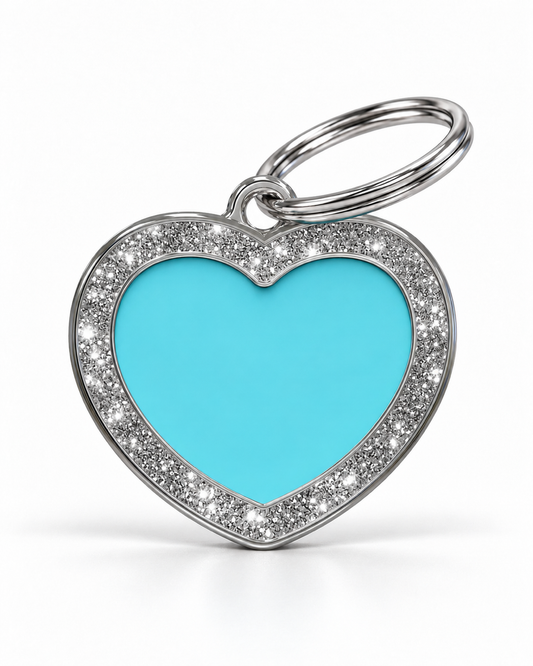 TAGiDOG Heart Spark Blue ID Tag, front view on white