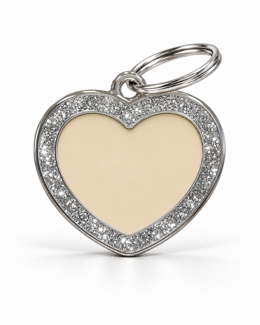 TAGiDOG Heart Spark Cream ID Tag dog ID tag, front view on white